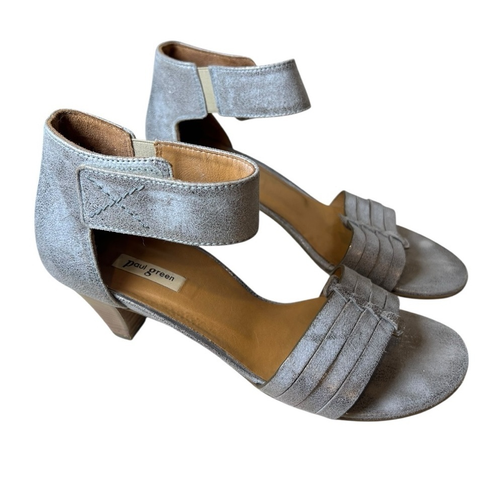 Paul Green “Coco” Heeled Leather Sandals In Smoke Metallic With Size 5 - Picture 2 of 6
